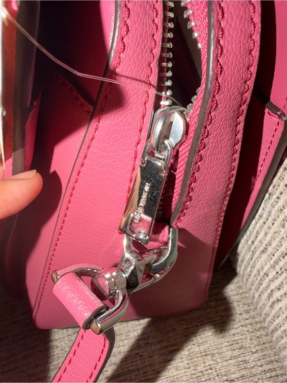 Michael Kors Hot Pink Leather Laila Satchel with Gold & Silver Chain Detail
